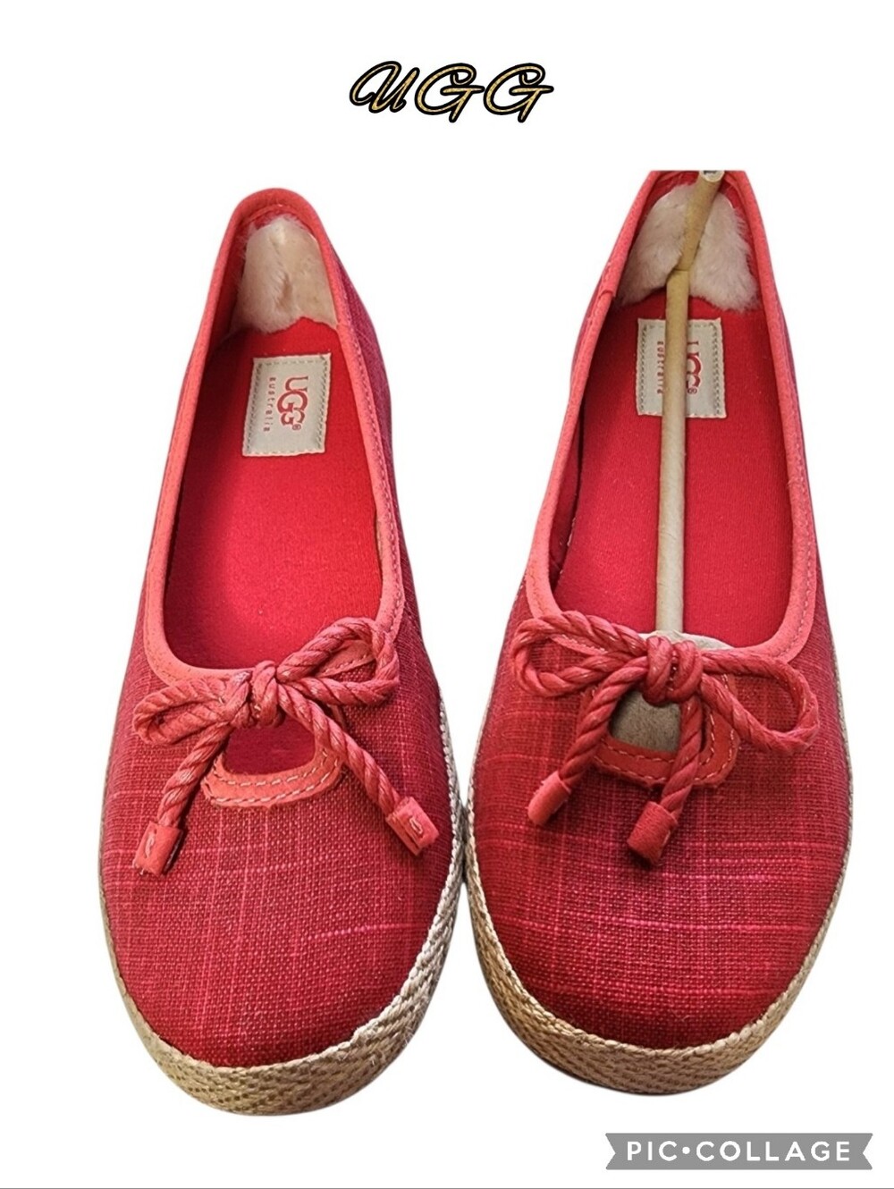Ugg Syleste espadrille flats slip-on red canvas shearling inside sz 8.5